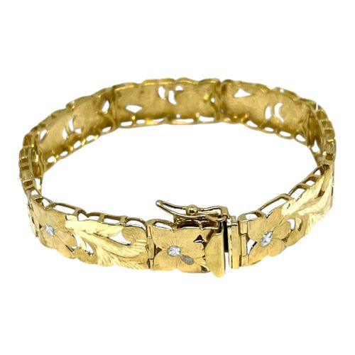 14kt Yellow Gold Hawaiian Fancy Plumeria Linked Scroll Bracelet