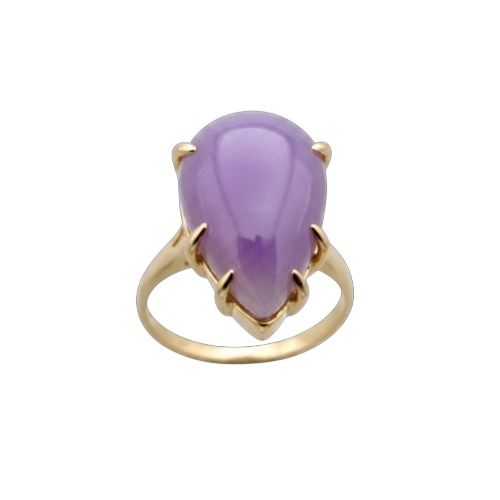 14KT Yellow Gold Tear Drop Shaped Purple Jade Ring