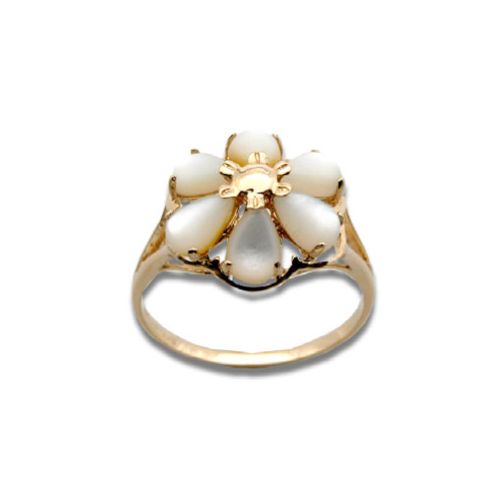 14KT Yellow Gold Six-Petal Lucky Plumeria with MOP (Mother of Pearl Shell) Ring