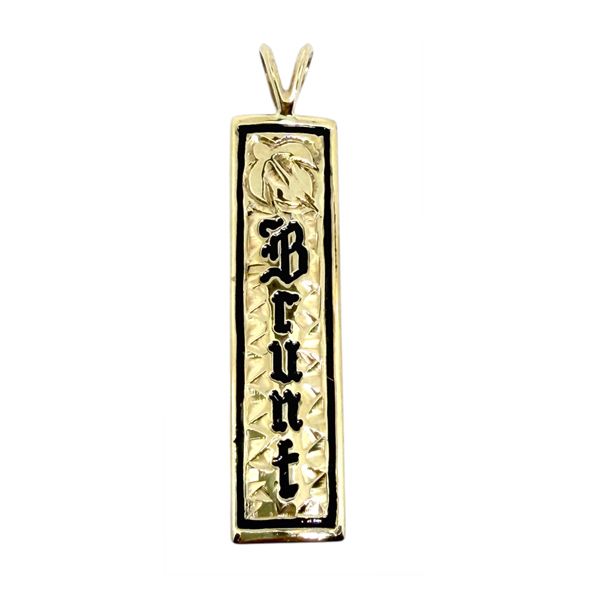 14KT Yellow Gold Honu Vertical Pendant with Black Border